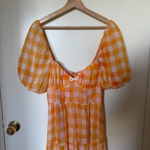 For Love & Lemons Mimosa Gingham Maxi Dress In Orange S - Picture 3 of 8